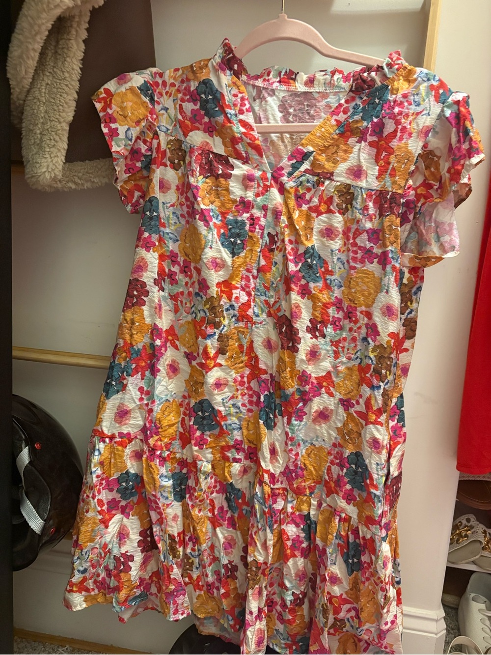 SHEIN White Floral Mini Dress with Yellow, Pink & Teal Accents